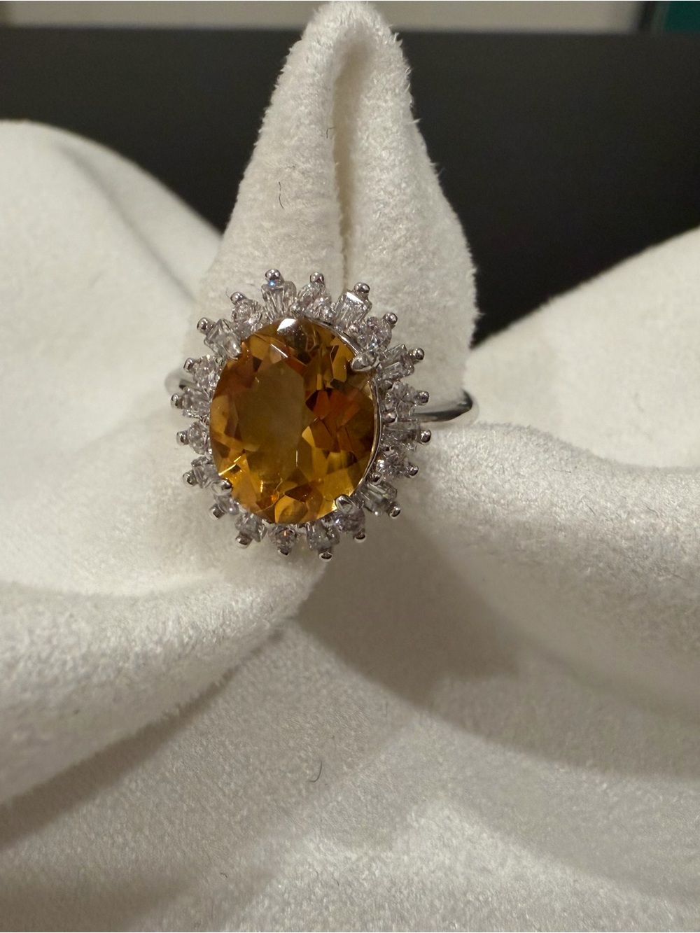 Golden Crystal Halo Cocktail Adjustable Sterling Silver Ring